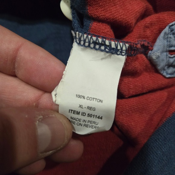 LL Bean Rugby Shirt Mens XL Red Blue Striped Cotton Long Sleeve Preppy Outdoor - Picture 5 of 8